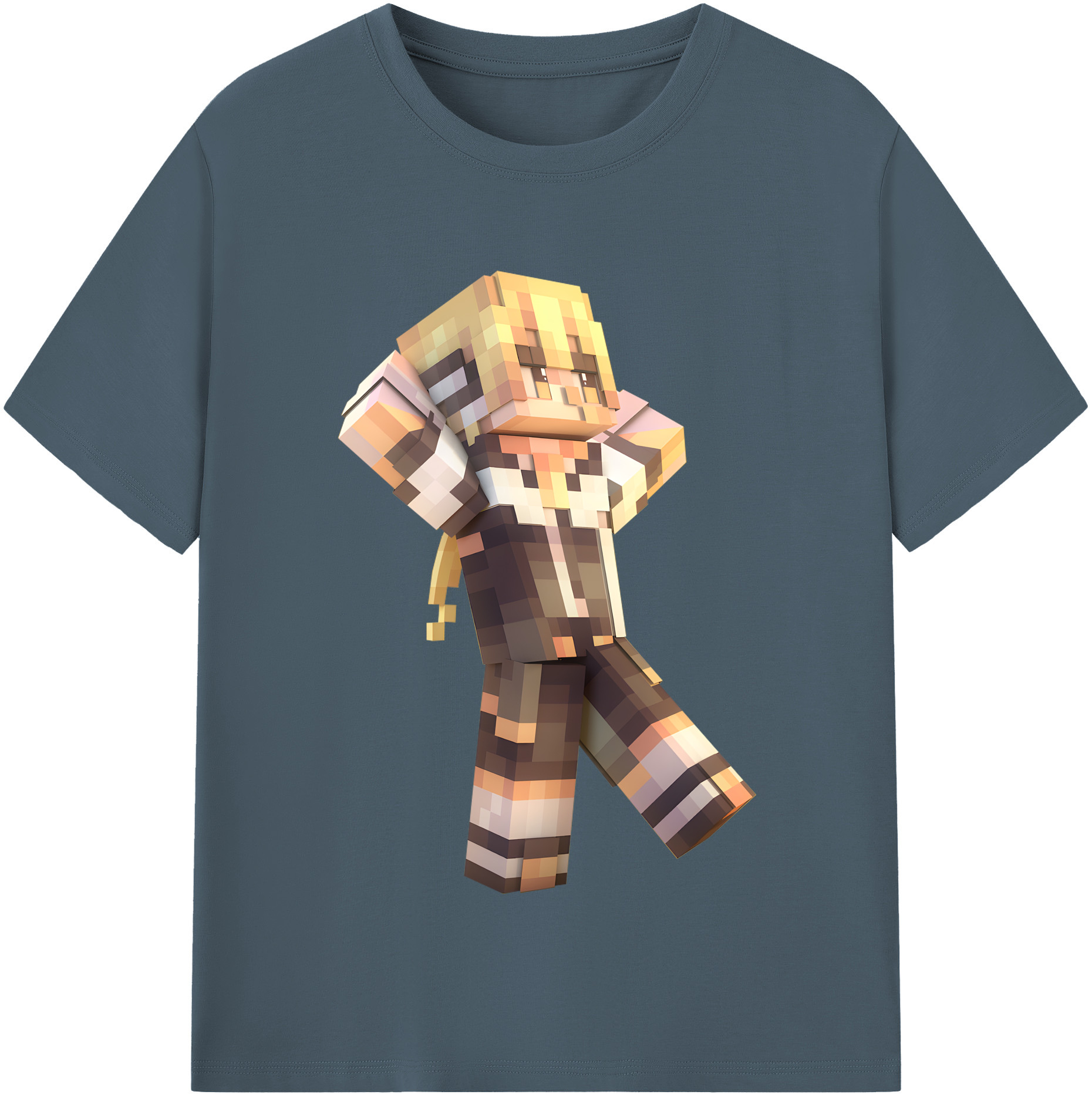 （画像用） マインクラフト ブロックの世界 Minecraft MC Block world 綿100％半袖Tシャツ（フロントプリント）